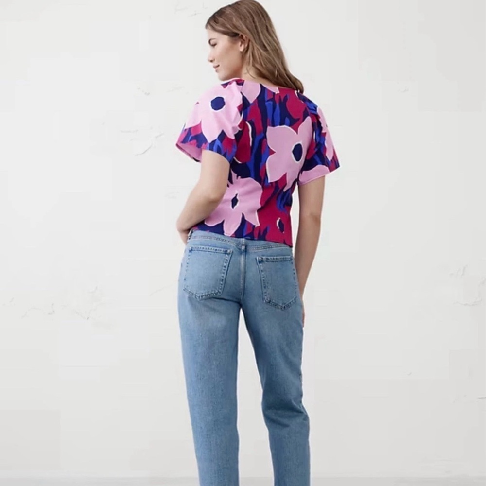 NEW Banana Republic Fitted Poplin Top Size 8 Crop Vibrant Floral Print - Picture 2 of 12